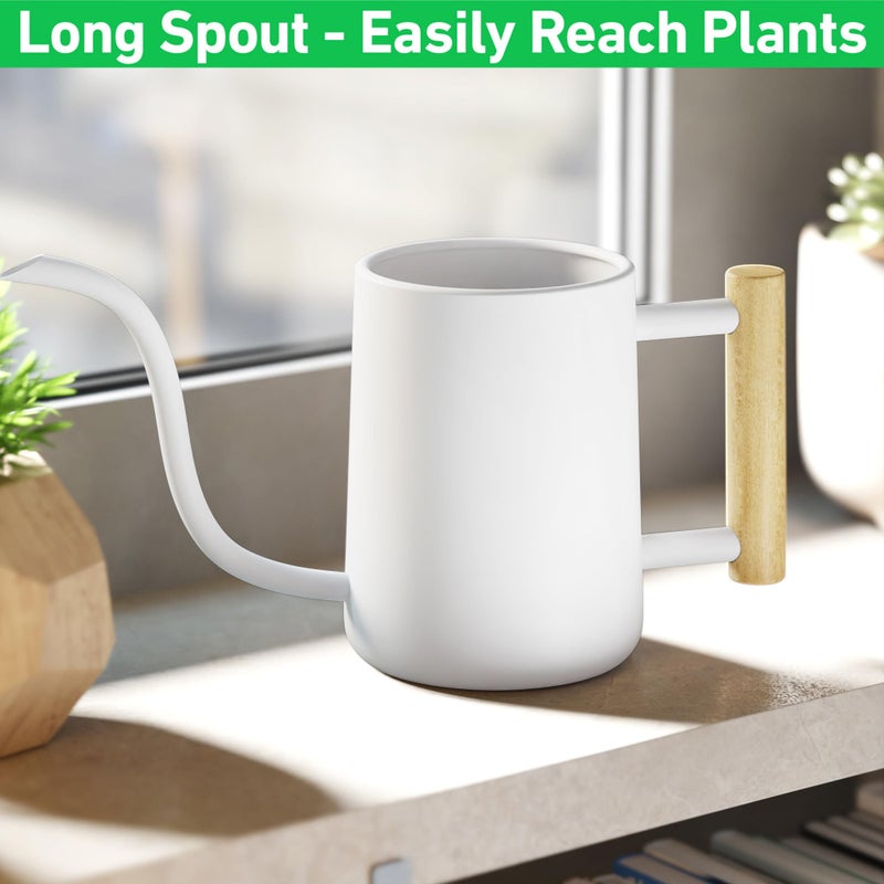 HB Design Co. 35 oz Metal Small Indoor Watering Can with Long Spout & Real Wood Handle for House Plants, Succulents, Cacti & Seedlings - White Long Spout Watering Can Indoor Plants - Stylish, Gentle Flow, No Spills - Image 5